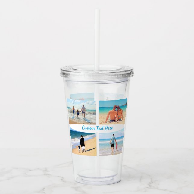 Copo De Acrílico Custom Photo Collage Acrylic Tumbler with Text (Frente)