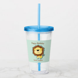 Copo De Acrílico Cute lion blue pattern birthday