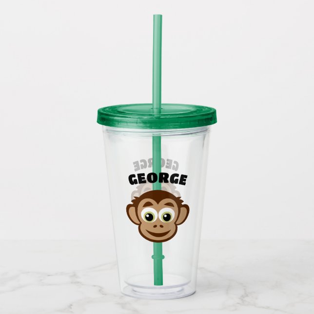 Copo De Acrílico Cute monkey cartoon custom kid's name (Frente)