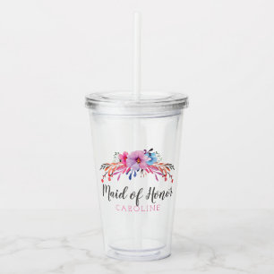 Copo De Acrílico Dama De Honra Floral Personalizada