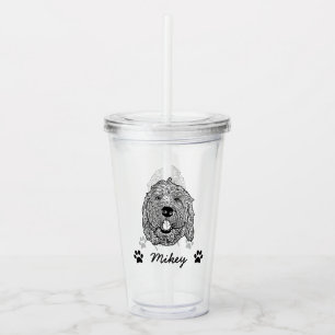 Copo De Acrílico Desenho Personalizado Cachorro de Goldendoodle
