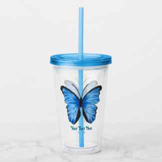 Copo De Acrílico Design de Borboleta Azul de Texto Personalizado
