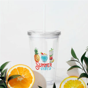 Copo De Acrílico Diversão de Verão Vibrações Coloridas Cocktail de