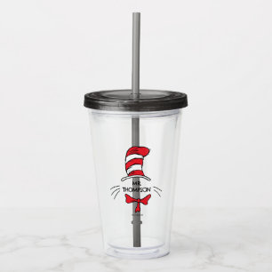 Copo De Acrílico Dr. Seuss Chapéu de Gato Nome do Professor Perso