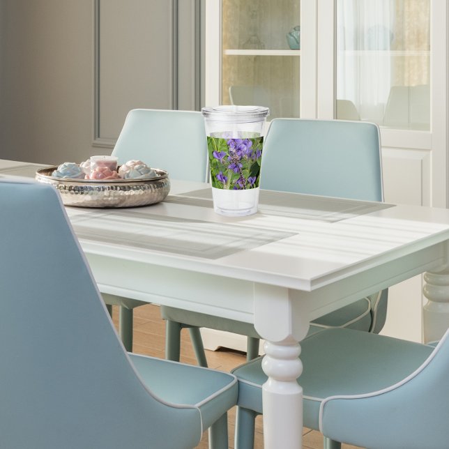 Copo De Acrílico Dragonfly Darner de Olhos Azuis em Flores Roxas (In Situ)