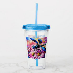 Copo De Acrílico Dragonfly Impressionista Em Disias Rosa Floral