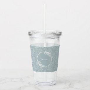Copo De Acrílico Dusty Blue Elegant Damask Personalizado