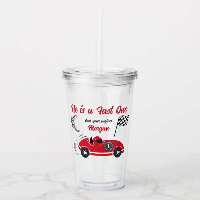 Copo De Acrílico Ele é um Carro Rápido de Raça Vermelha Festiva Ani (Frente)