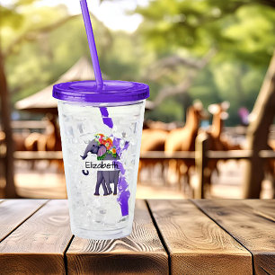Copo De Acrílico Elefante Floral personalizado