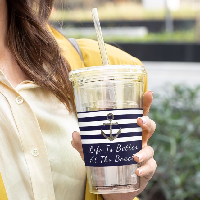 Copo De Acrílico Elegant Modern Nautical Anchor Beach Vacation (Criador carregado)