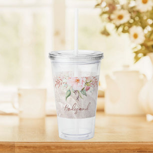 Copo De Acrílico Elegante Peônia Rosa Floral Mármore
