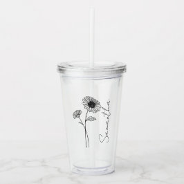 Copo De Acrílico Elegante - Script Aster Setembro - Birth Flower Na