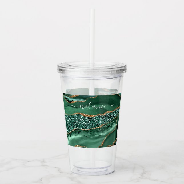 Copo De Acrílico Emerald Green Acrylic Tumbler Dourado e Texto Pers (Frente)
