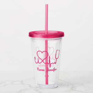 Copo De Acrílico Enfermeira Personalizada Rosa Nome Stethoscope Lin