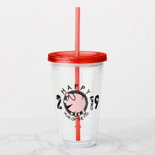 Copo De Acrílico Engraçado 3 Cartoon Pig Year 2019 A Tumbler