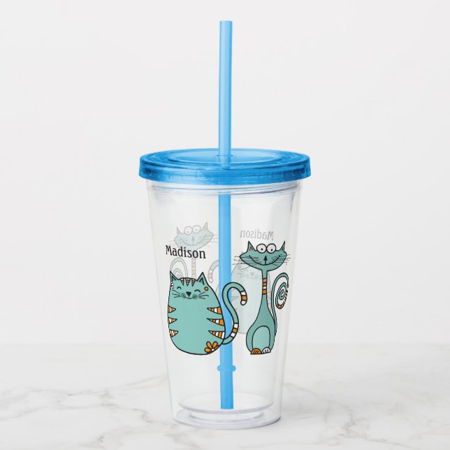 Copo De Acrílico Engraçado Cats personalizado com nomes (Frente)