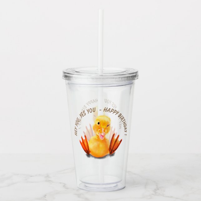Copo De Acrílico Engraçado Pato de Aniversário Acrílico Tumbler (Frente)