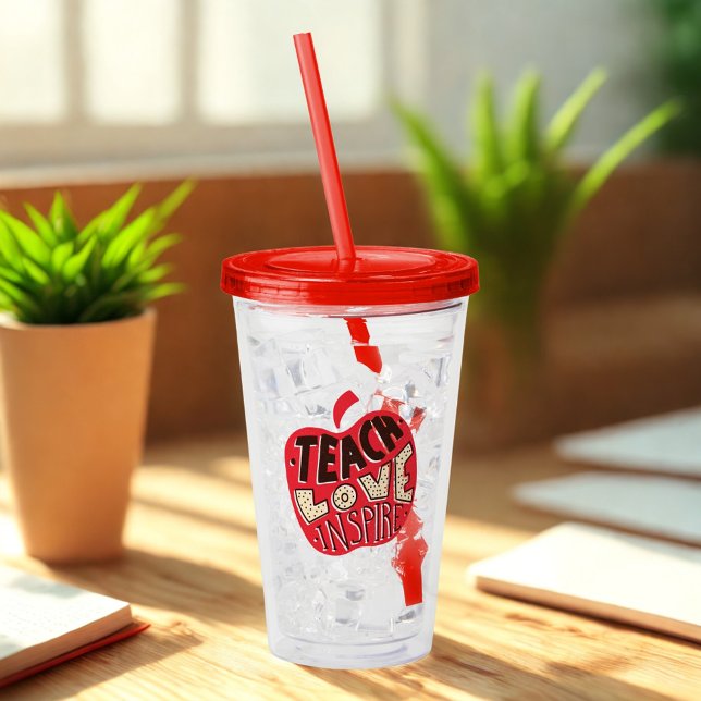 Copo De Acrílico Ensinar Amor Inspira Professora de Maçã Vermelha (Criador carregado)