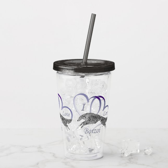 Copo De Acrílico Eu Adoro Borzoi Acrylic Tumbler (Gelo traseiro)
