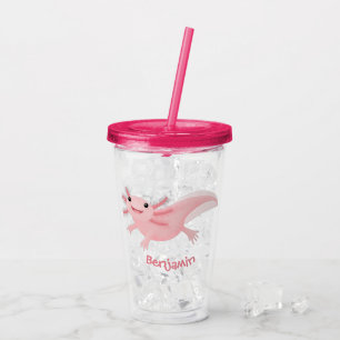 Copo De Acrílico Exolotl branco rosa feliz