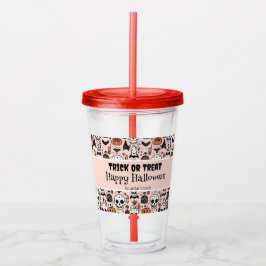 Copo De Acrílico Faça um Trick do Halloween rosa ou trate o nome da