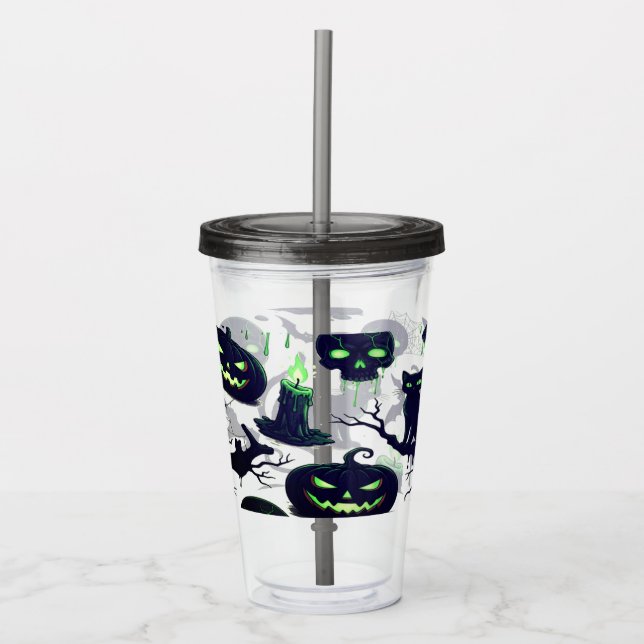 Copo De Acrílico Fantasma com Lanterna e Olhos Verdes (Frente)