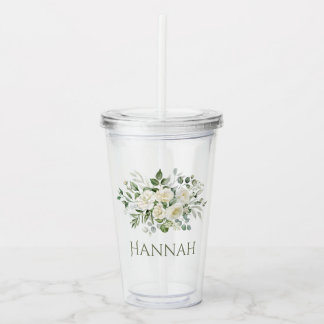 Copo De Acrílico Favor Personalizado de Floral Branco para Damas de