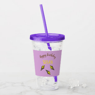 Copo De Acrílico Feliz aniversário de sorvete amarelo roxo