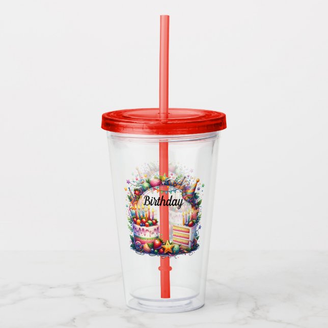 Copo De Acrílico Feliz Aniversário Gnomo Acrílico Tumbler (Frente)