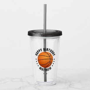 Copo De Acrílico Feliz Aniversário Nome Basquetebol