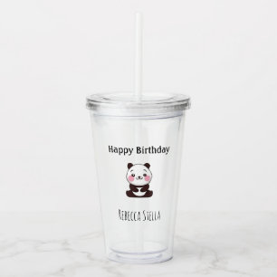 Copo De Acrílico Feliz aniversário panda ursinho amarelo