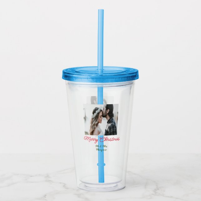 Copo De Acrílico Feliz casal de Natal - adicione nome feliz holida (Frente)