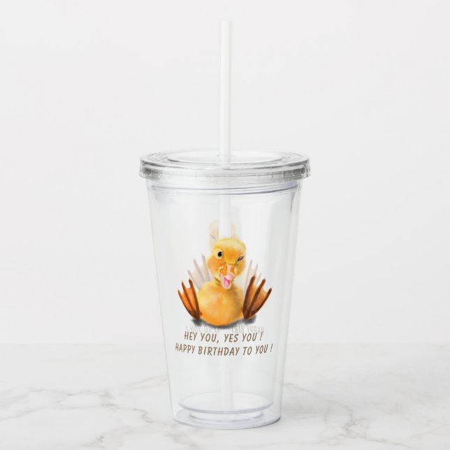 Copo De Acrílico Feliz Criança Pato Bithday - Tumbler Acryílico (Frente)