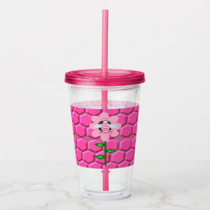 Copo De Acrílico Feliz Dia da Abelha Menina Abelha Bumblebee Rosa d