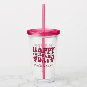 COPO DE ACRÍLICO FELIZ DIA DE OS NAMORADOS PINK GLITTER DRIP PERSON