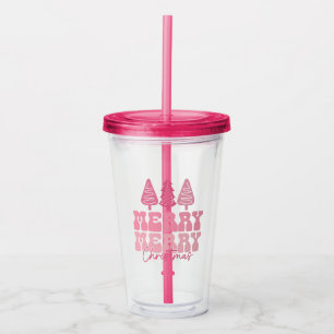 Copo De Acrílico Feliz Feliz Natal - Design de Férias Rosa