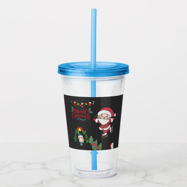 Copo De Acrílico Feliz Natal Papais noeis de Skater Crianças Feriad (Frente)