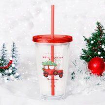 Feliz Natal Red Truck Acrylic Tumbler