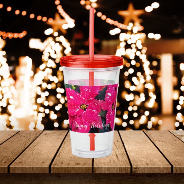 Copo De Acrílico Feriado Floral de Poinsettias Variegadas Vermelhas (In Situ Holidays)