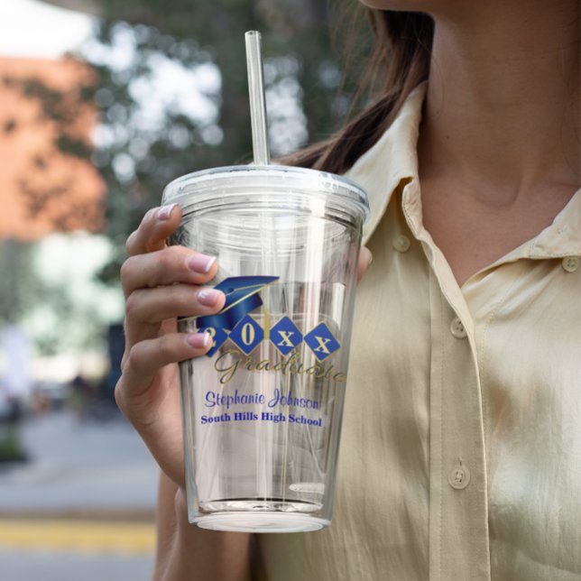 Copo De Acrílico Festa de formatura Azul Dourado Personalizado (Graduation Party Blue Gold Personalized Acrylic Tumbler
)