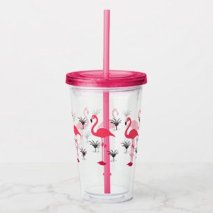 Copo De Acrílico Flamingo e palmeira