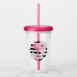 Copo De Acrílico Flamingo Rosa Tropical Chic Moderno Personalizado