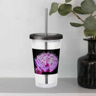 Copo De Acrílico Flor de Astrantia Rosa no Floral Preto