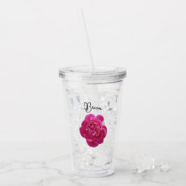 Copo De Acrílico Flor de Peônias Rosa Vibrante Personalizado