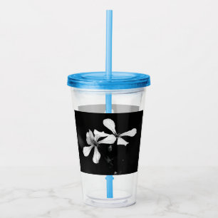 Copo De Acrílico floral preto e branco mínimo