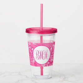 Copo De Acrílico Floral Rosa e Monograma