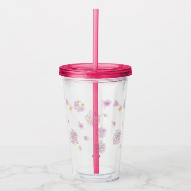 Copo De Acrílico Flores de Mola Aquarela Tumbler Acrílico (Frente)