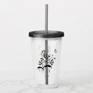 Copo De Acrílico Flores e Borboletas
