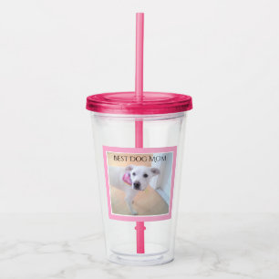 Copo De Acrílico Foto de Cachorro Branco Bonito, Cachorro Rosa