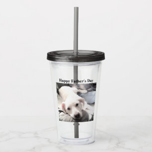 Copo De Acrílico Foto de Cão Branco Bonito Saindo com Cinza Pai